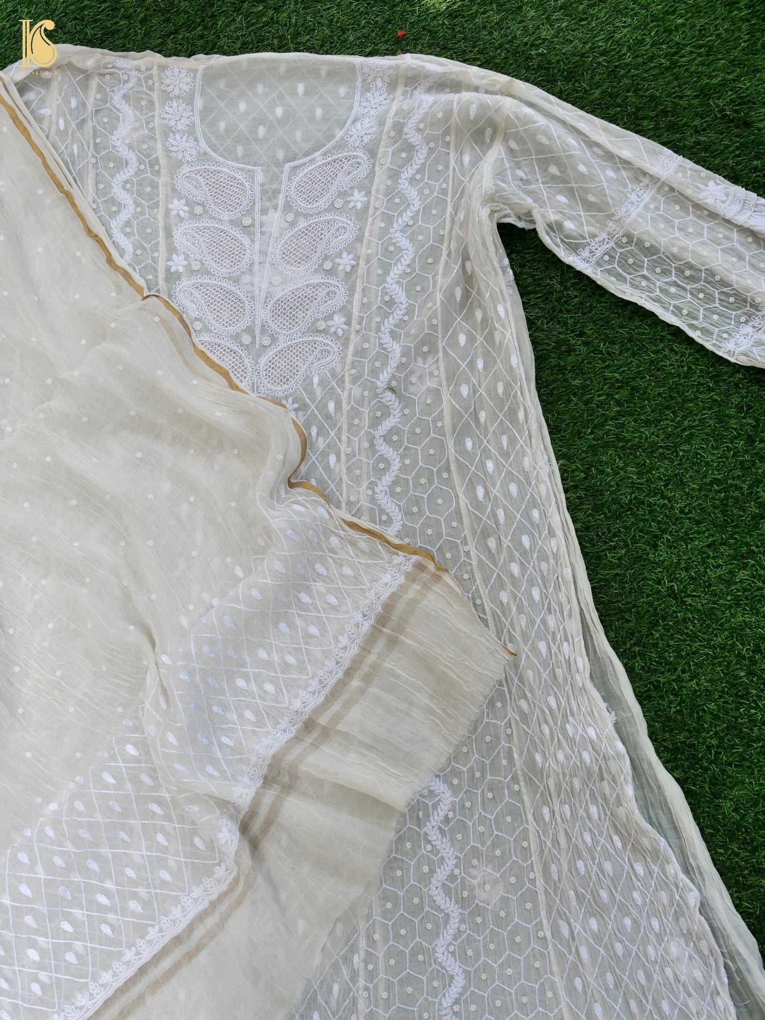 Chikankari Pure Chanderi Silk Suit Set