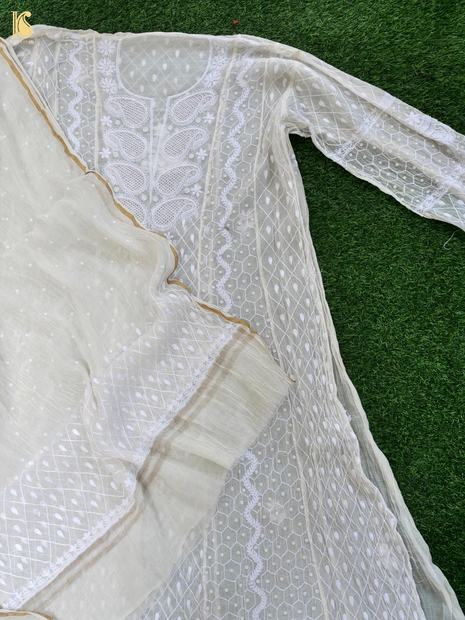 Chikankari Pure Chanderi Silk Suit Set