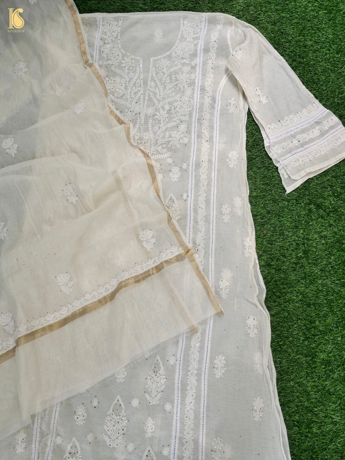Chikankari Pure Chanderi Silk Suit Set