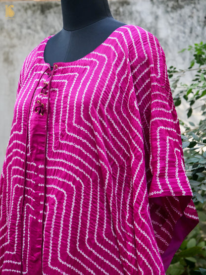 Gajji Silk Bandhani Stitched Kaftan in Magenta Pink