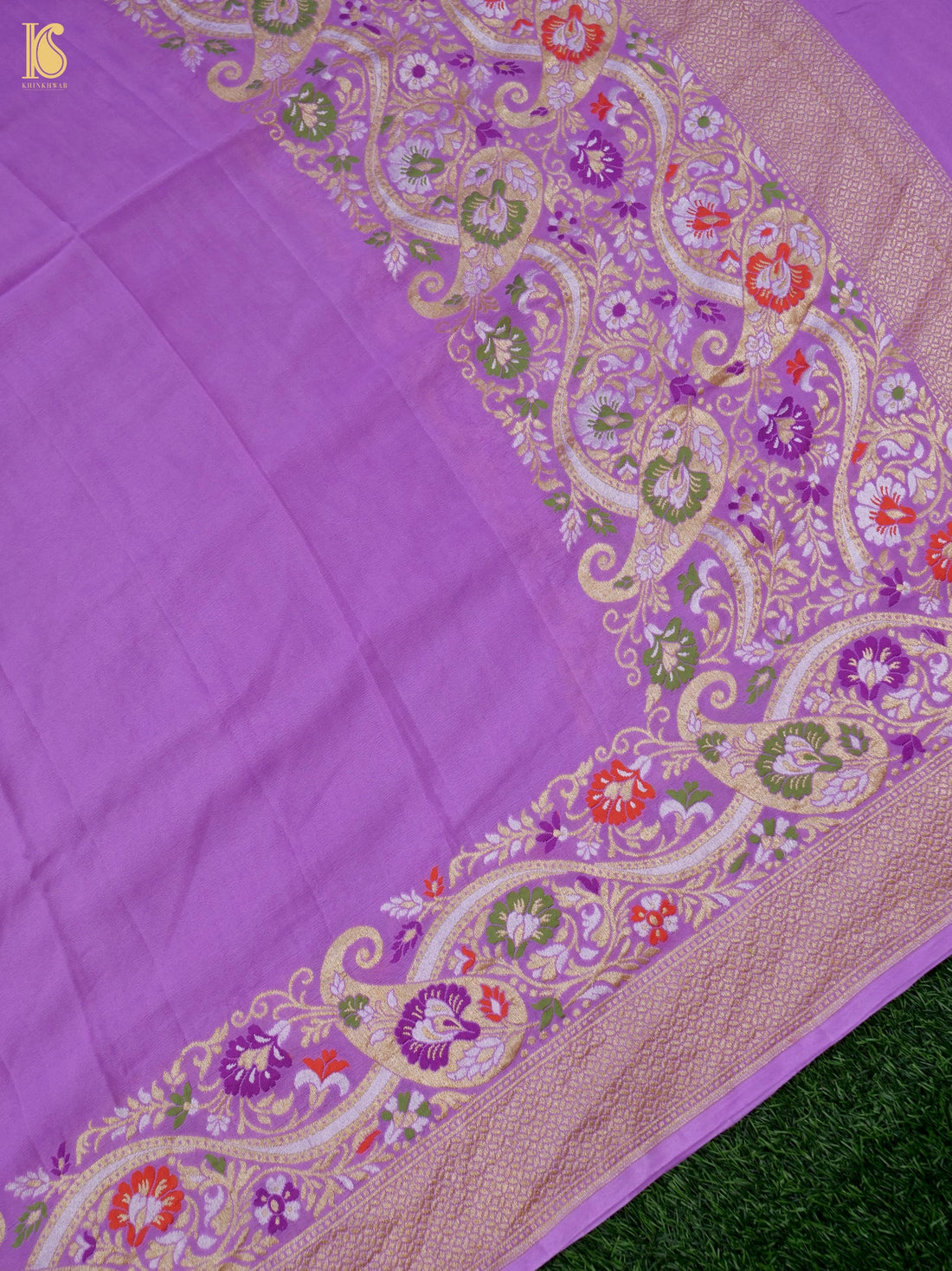 Handwoven Banarasi Georgette Dupatta with Floral Meenakari