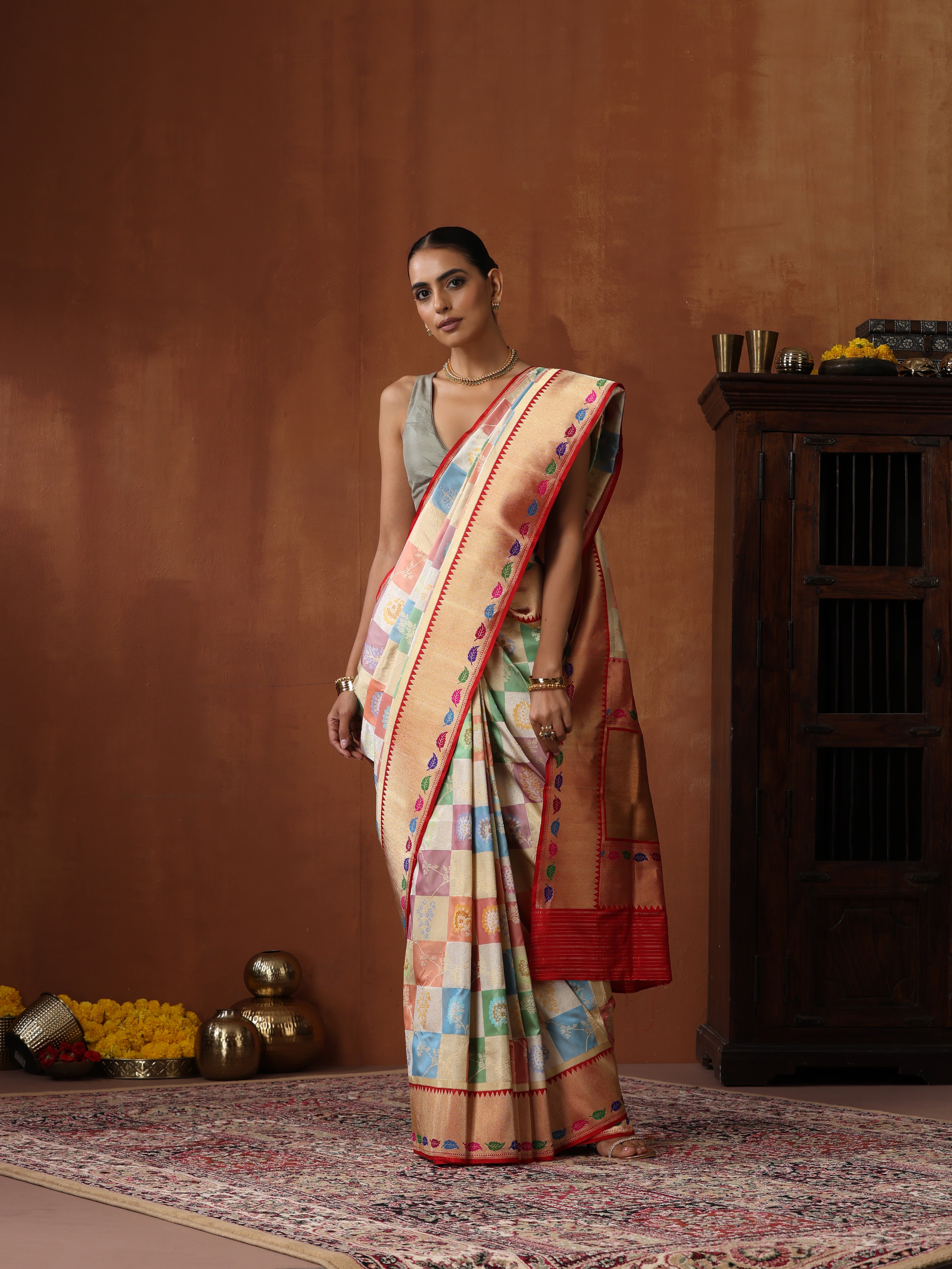 Handloom Banarasi Kadwa Rangkat Silk Saree