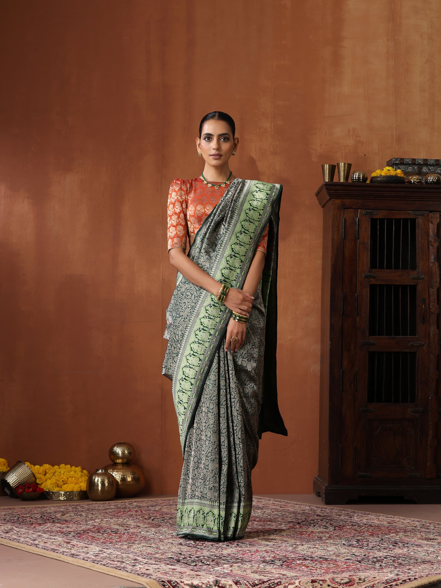 Handloom Baluchari Banarasi Katan Silk Shikargah Saree