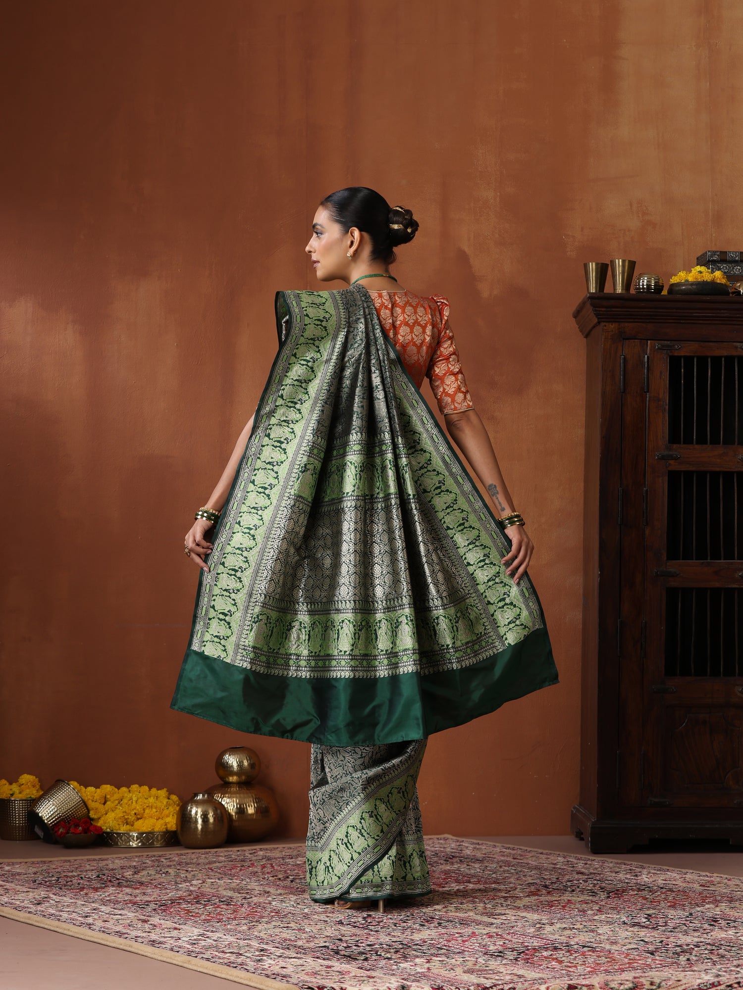 Handloom Baluchari Banarasi Katan Silk Shikargah Saree