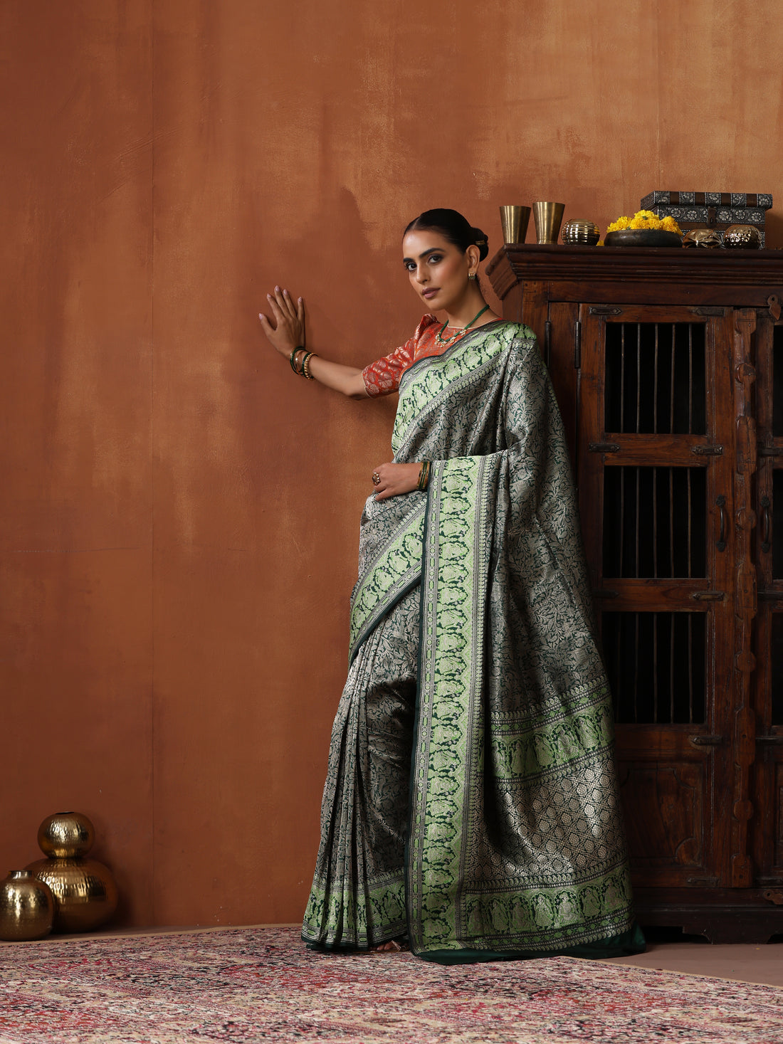 Handloom Baluchari Banarasi Katan Silk Shikargah Saree