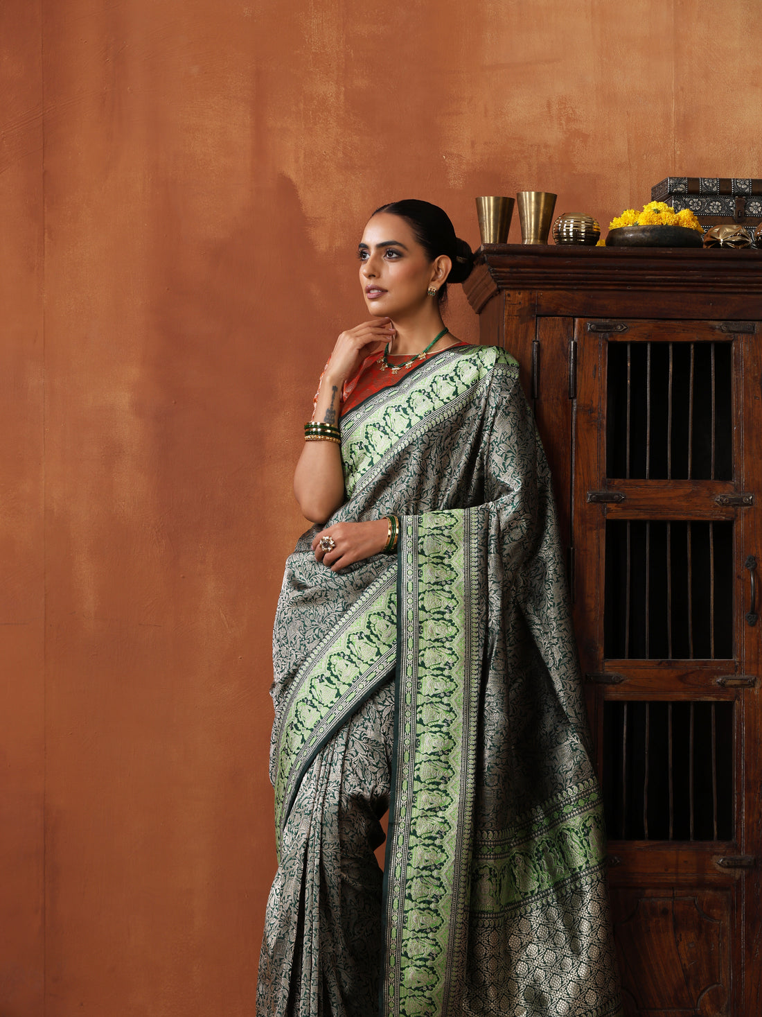 Handloom Baluchari Banarasi Katan Silk Shikargah Saree