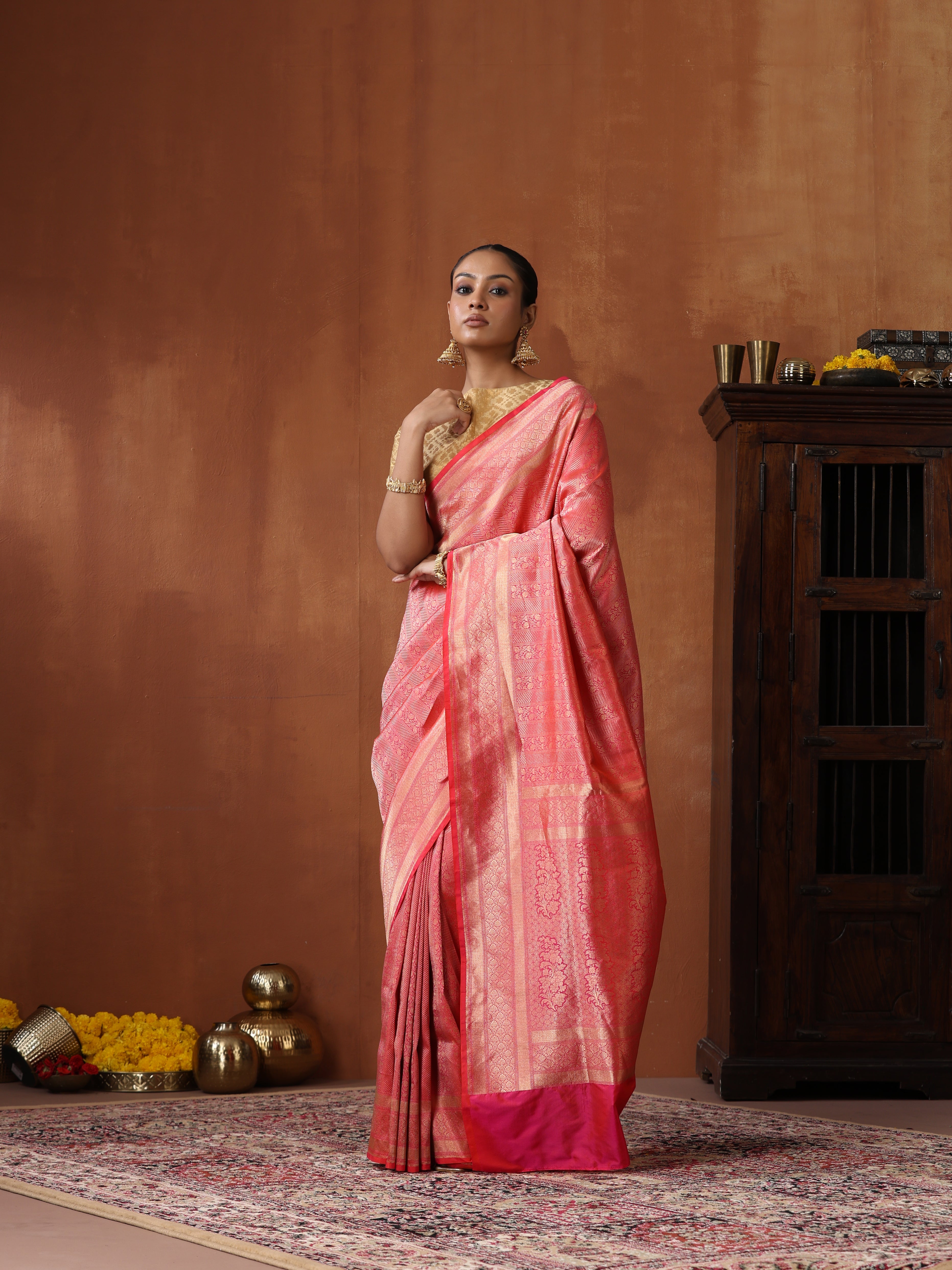 Handloom Banarasi Katan Silk Zari Tanchoi Saree