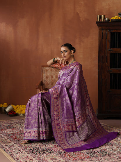 Handloom Baluchari Banarasi Katan Silk Shikargah Saree