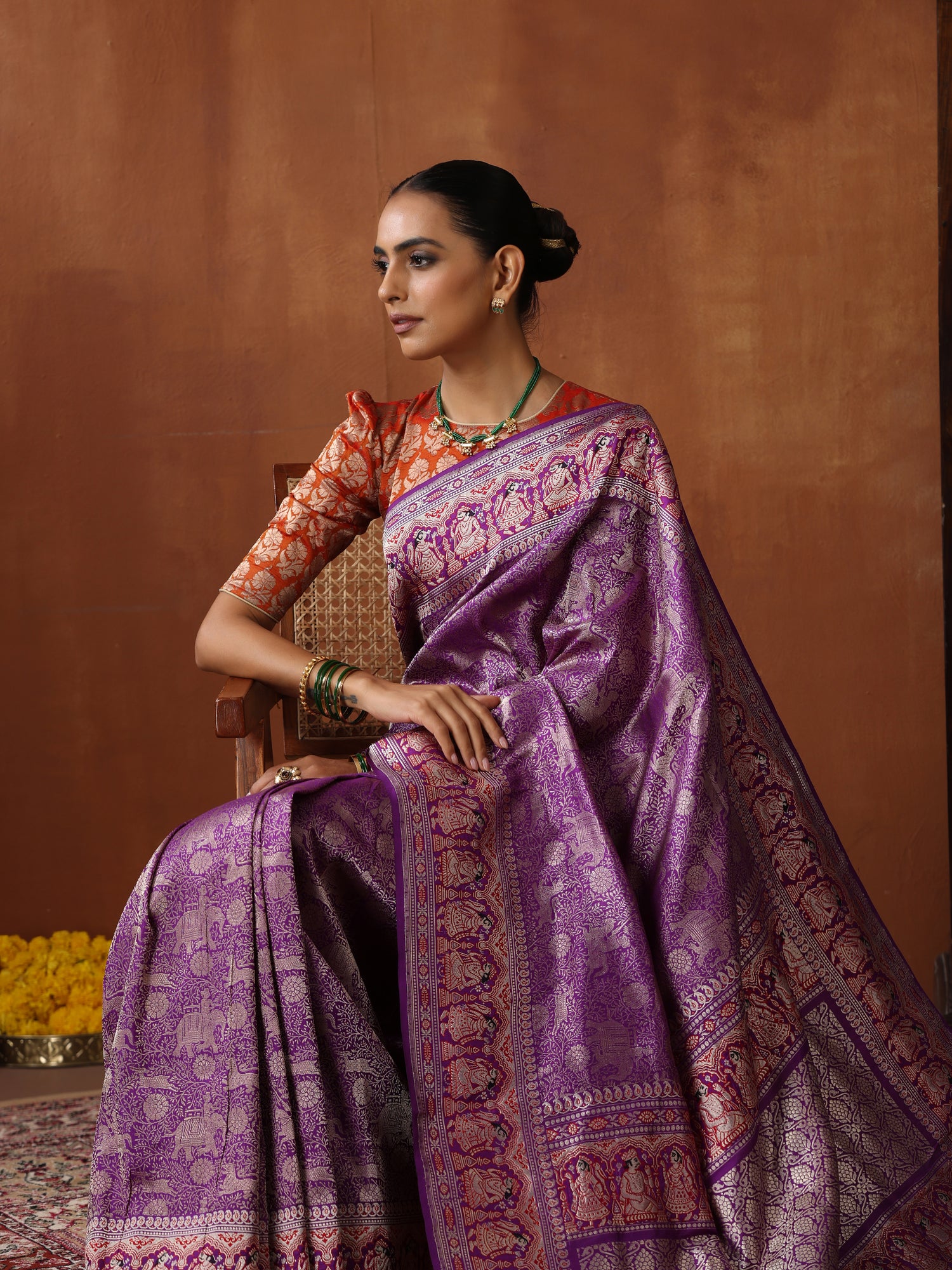 Handloom Baluchari Banarasi Katan Silk Shikargah Saree