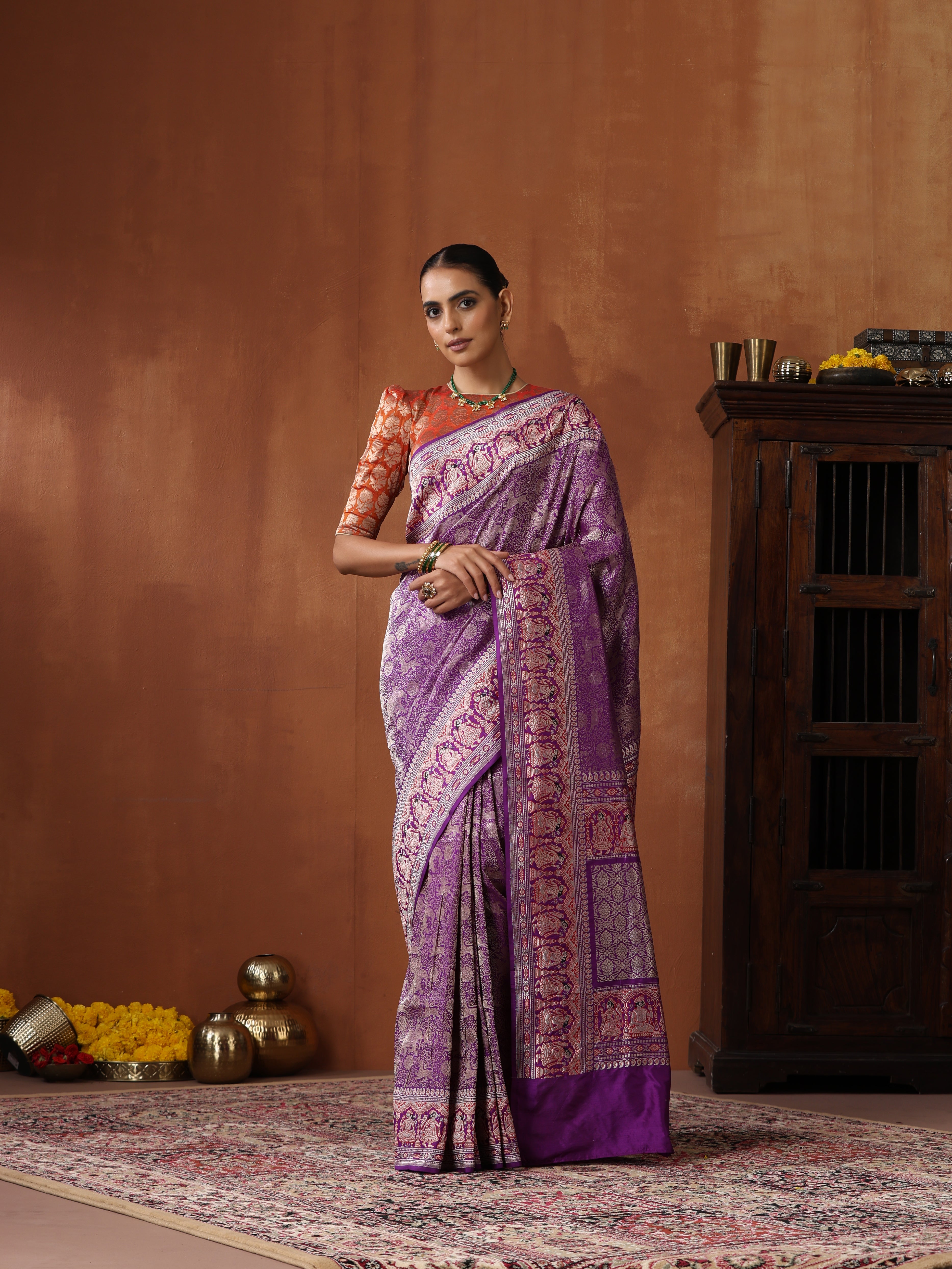 Handloom Baluchari Banarasi Katan Silk Shikargah Saree