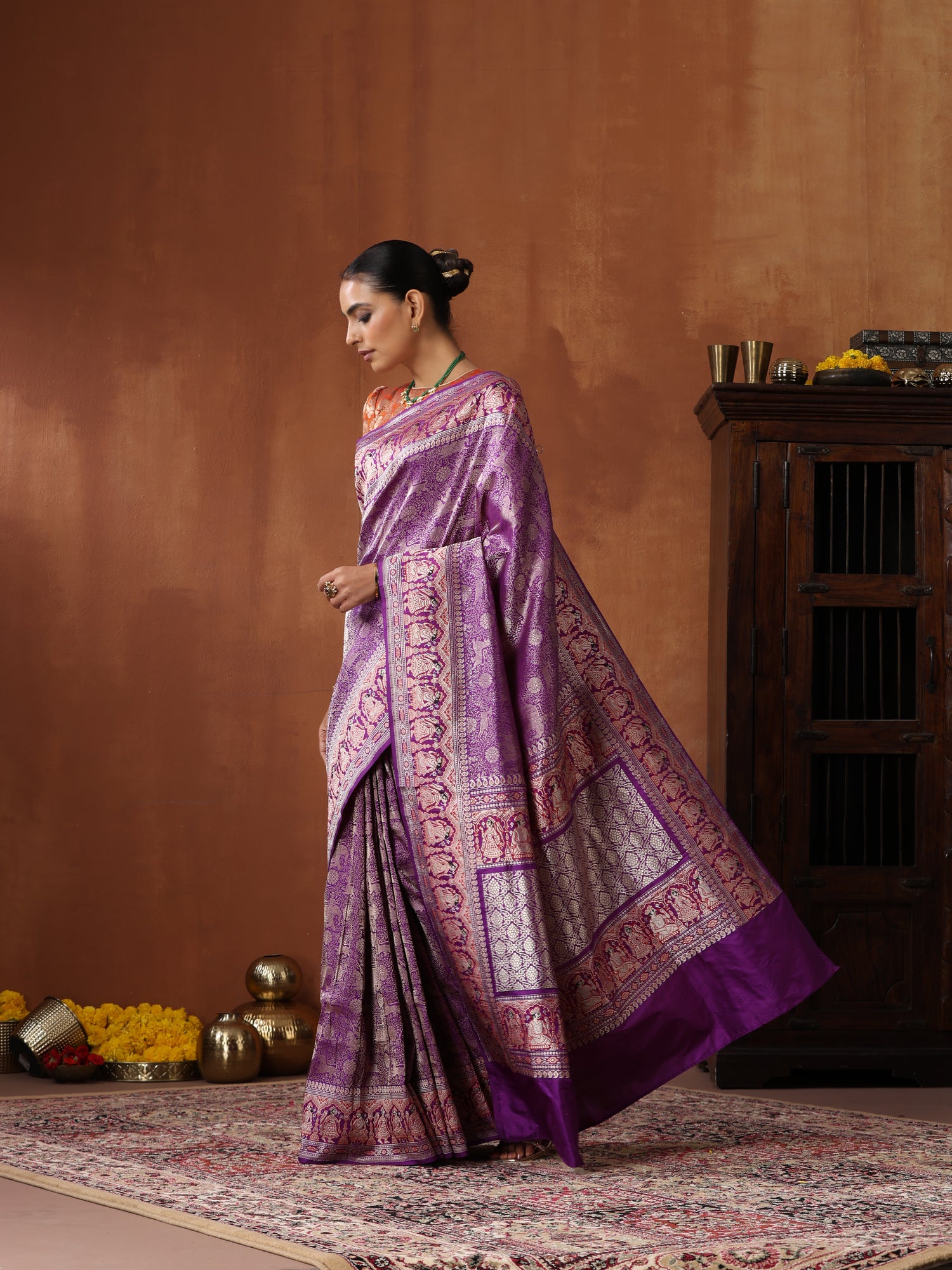 Handloom Baluchari Banarasi Katan Silk Shikargah Saree