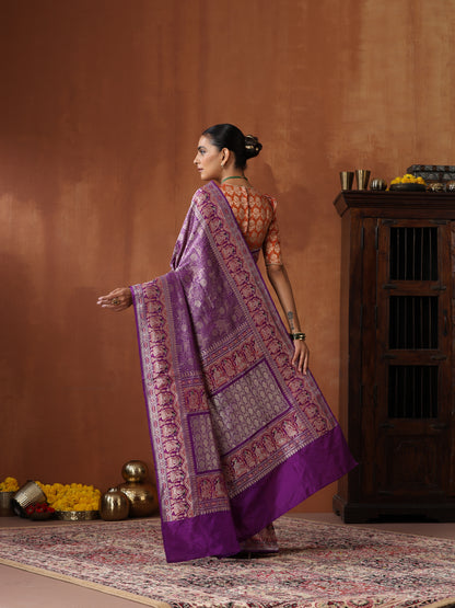 Handloom Baluchari Banarasi Katan Silk Shikargah Saree