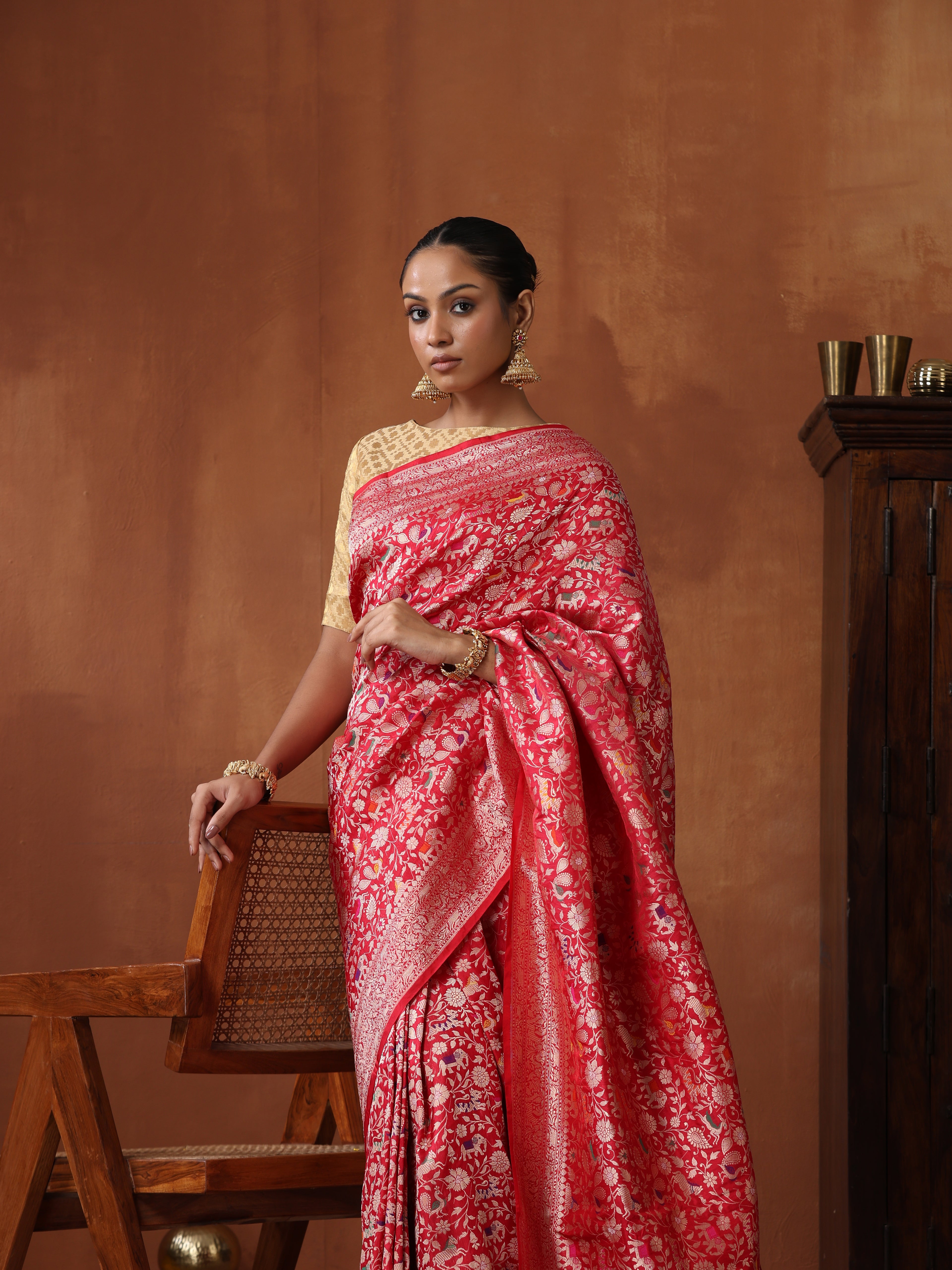 Handloom Banarasi Katan Shikargah Saree