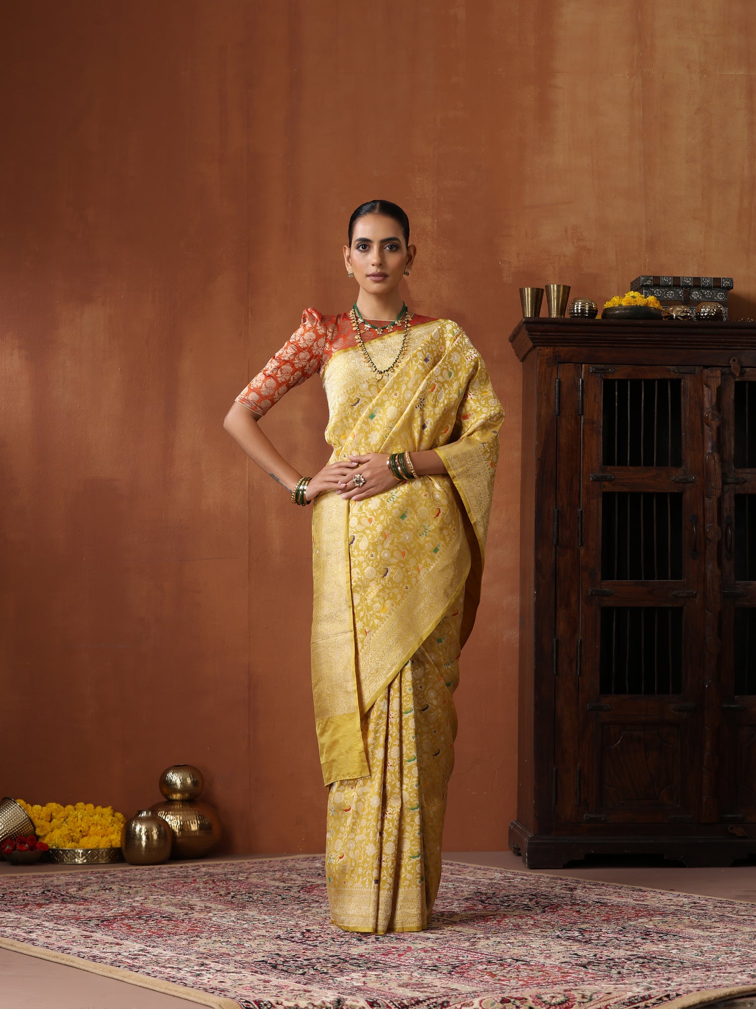 Handloom Banarasi Katan Shikargah Saree