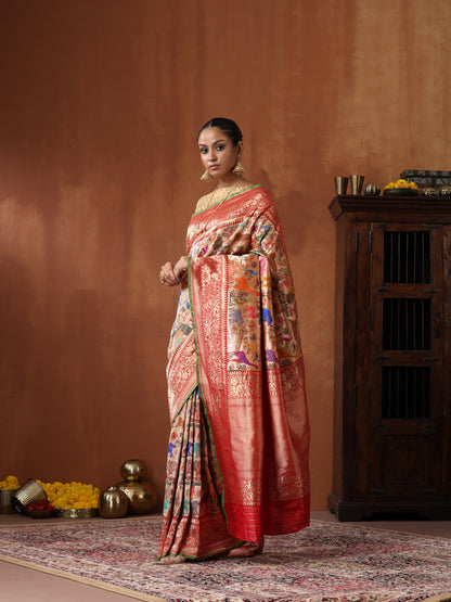 Handwoven Banarasi Katan Silk Kadwa Shikargah Saree