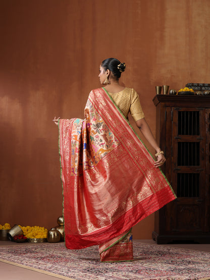 Handwoven Banarasi Katan Silk Kadwa Shikargah Saree