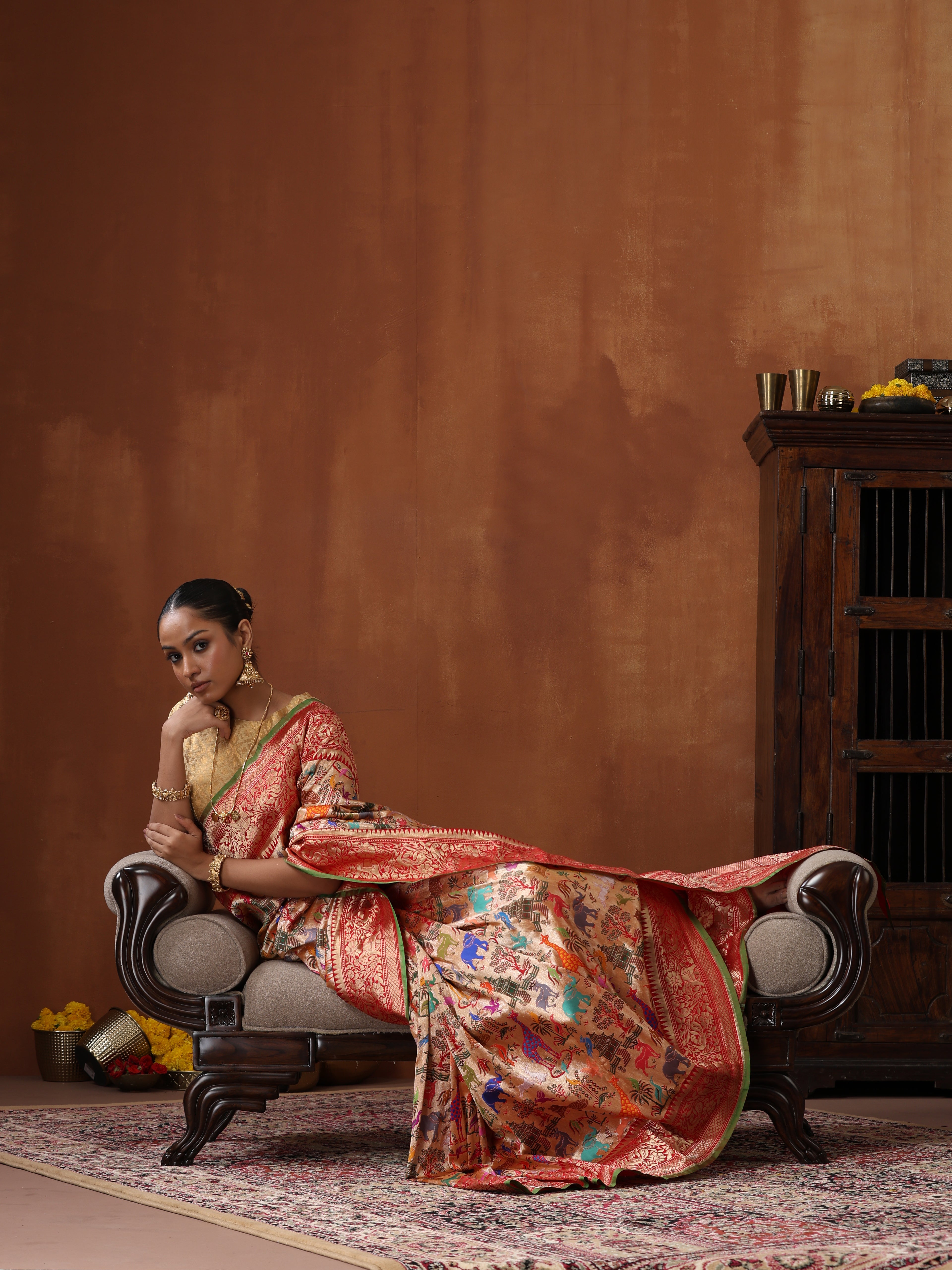 Handwoven Banarasi Katan Silk Kadwa Shikargah Saree