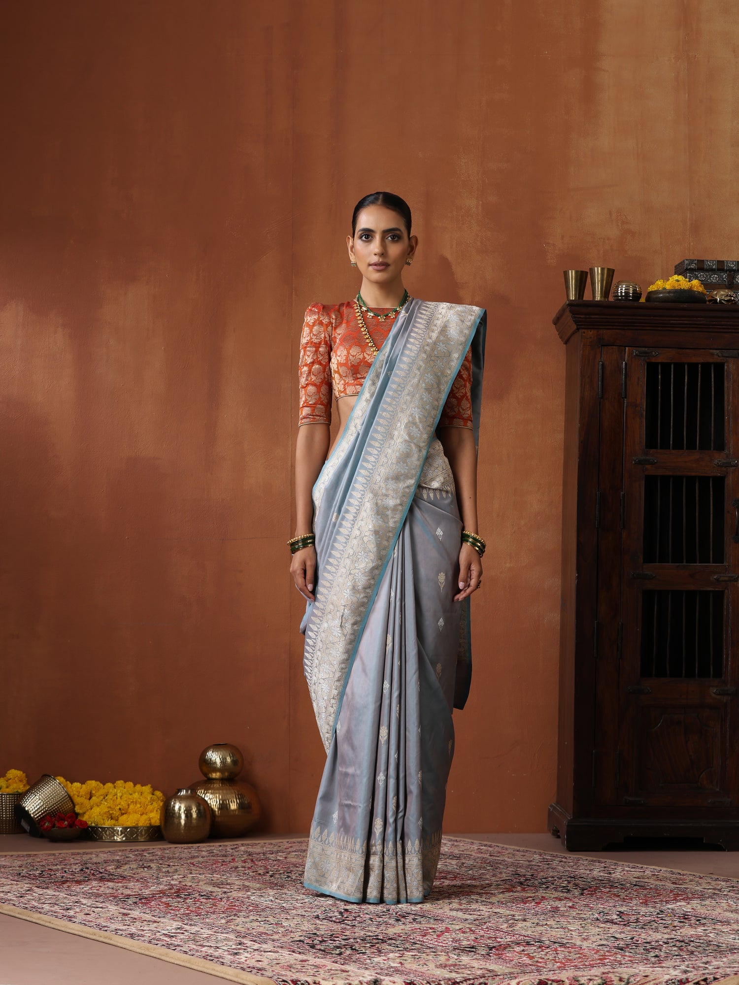 Handloom Banarasi Katan Silk Kadwa Ektara Kumudini Saree