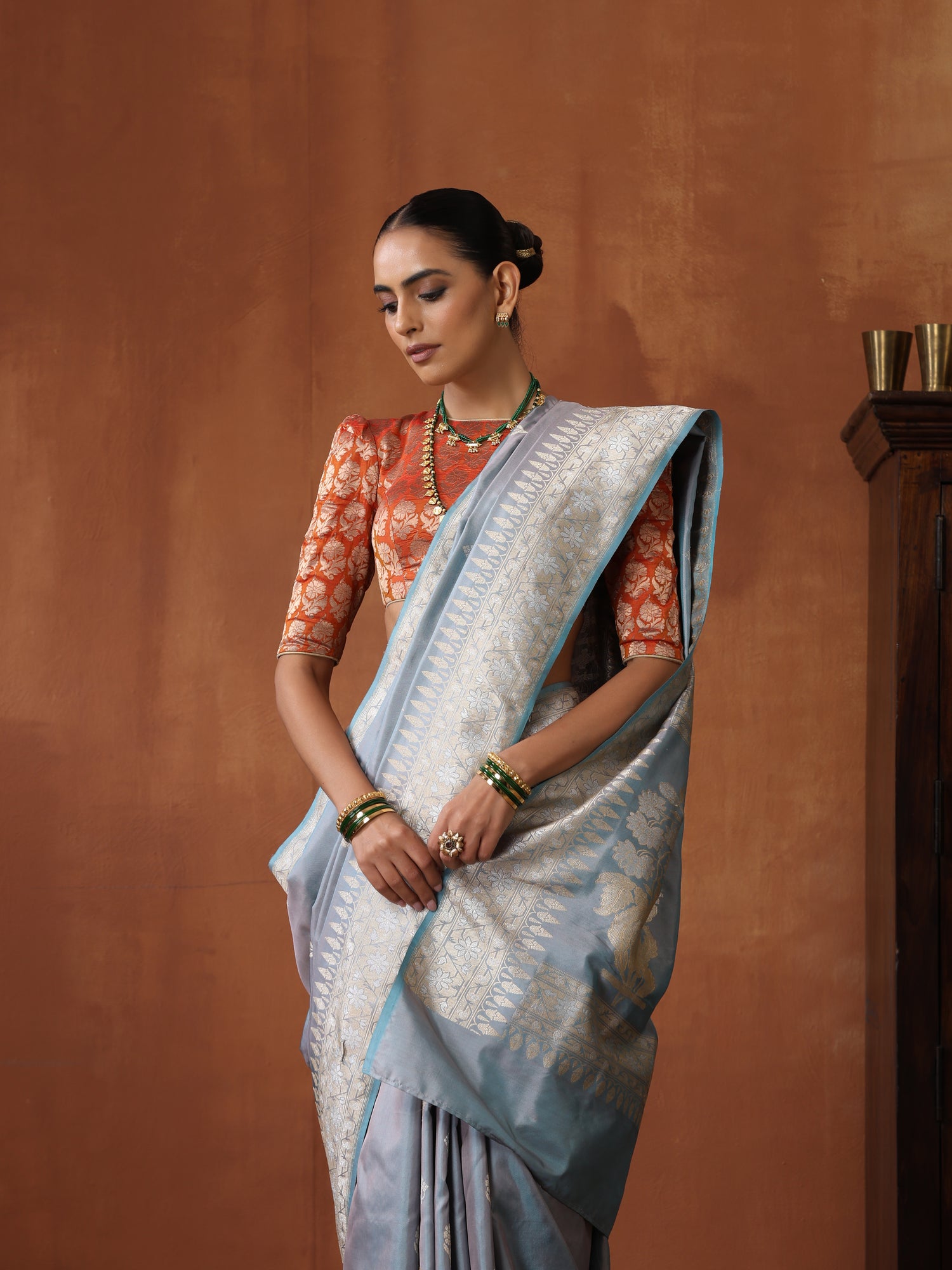 Handloom Banarasi Katan Silk Kadwa Ektara Kumudini Saree