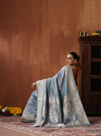 Handloom Banarasi Katan Silk Kadwa Ektara Kumudini Saree