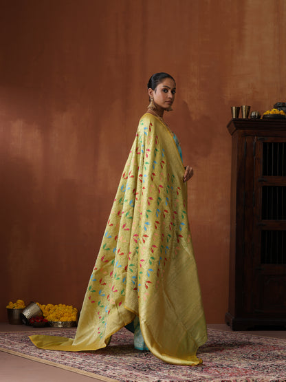 Handloom Banarasi Katan Silk Chidiya Dupatta