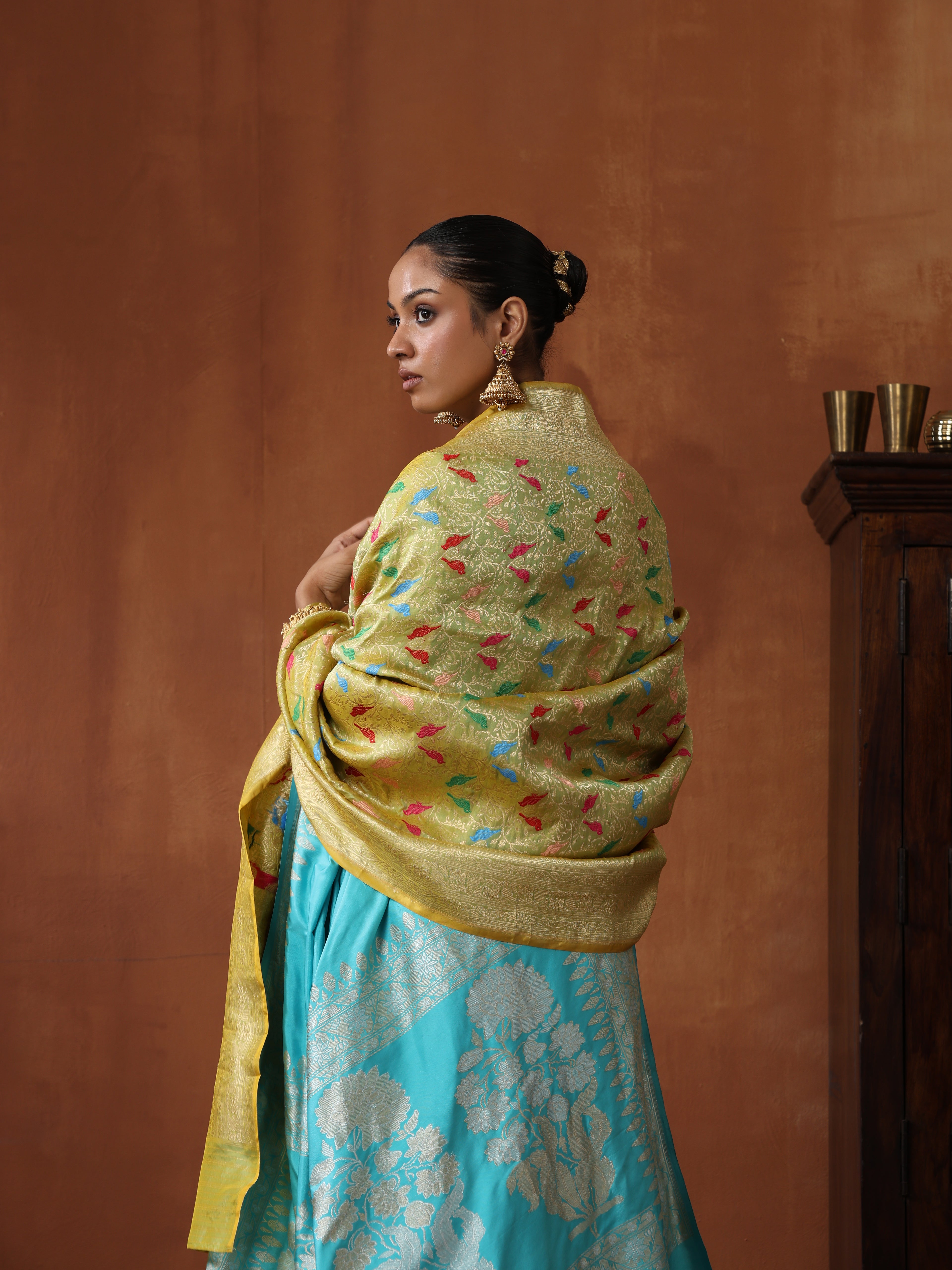 Handloom Banarasi Katan Silk Chidiya Dupatta