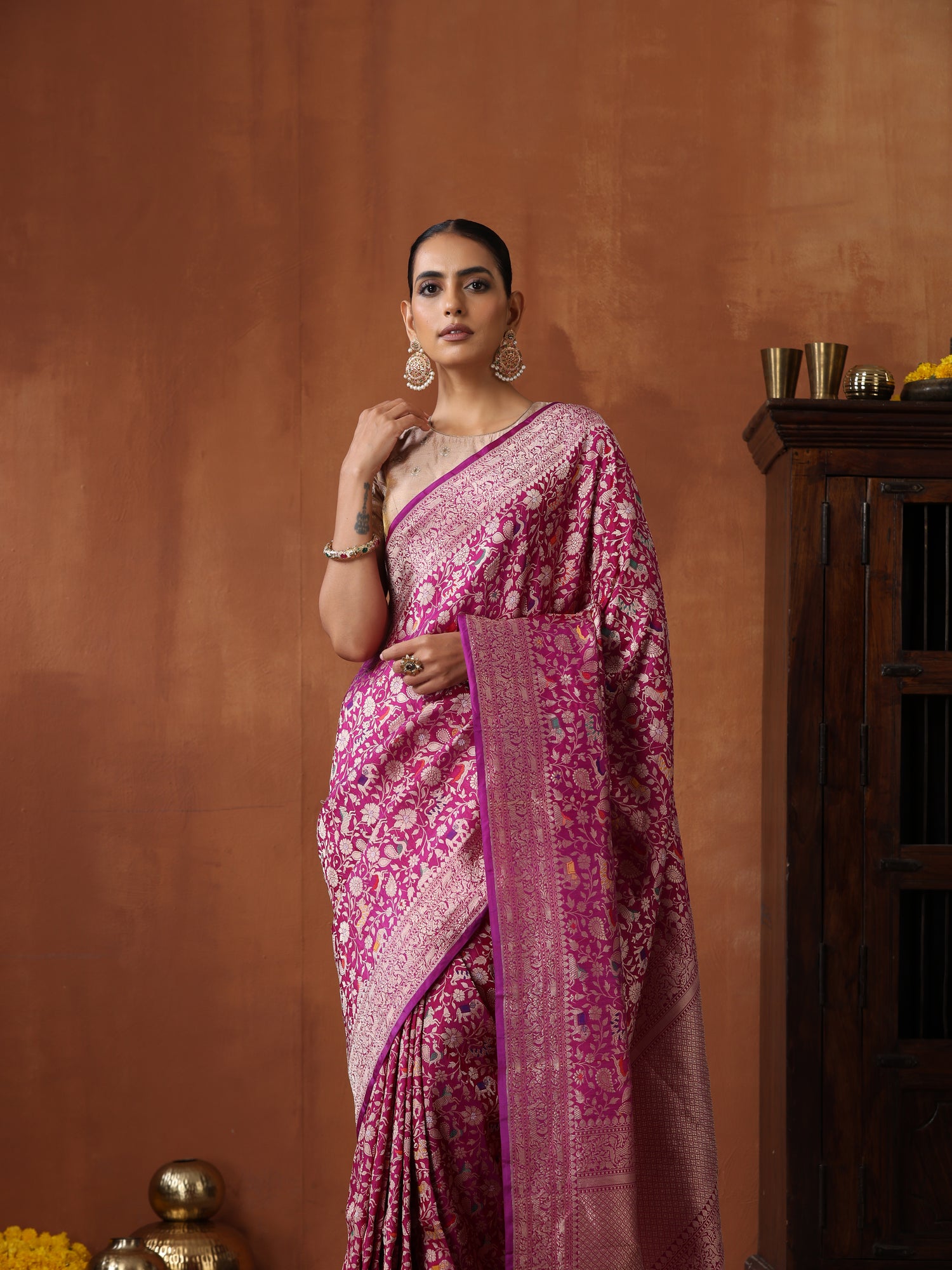 Handloom Banarasi Katan Shikargah Saree