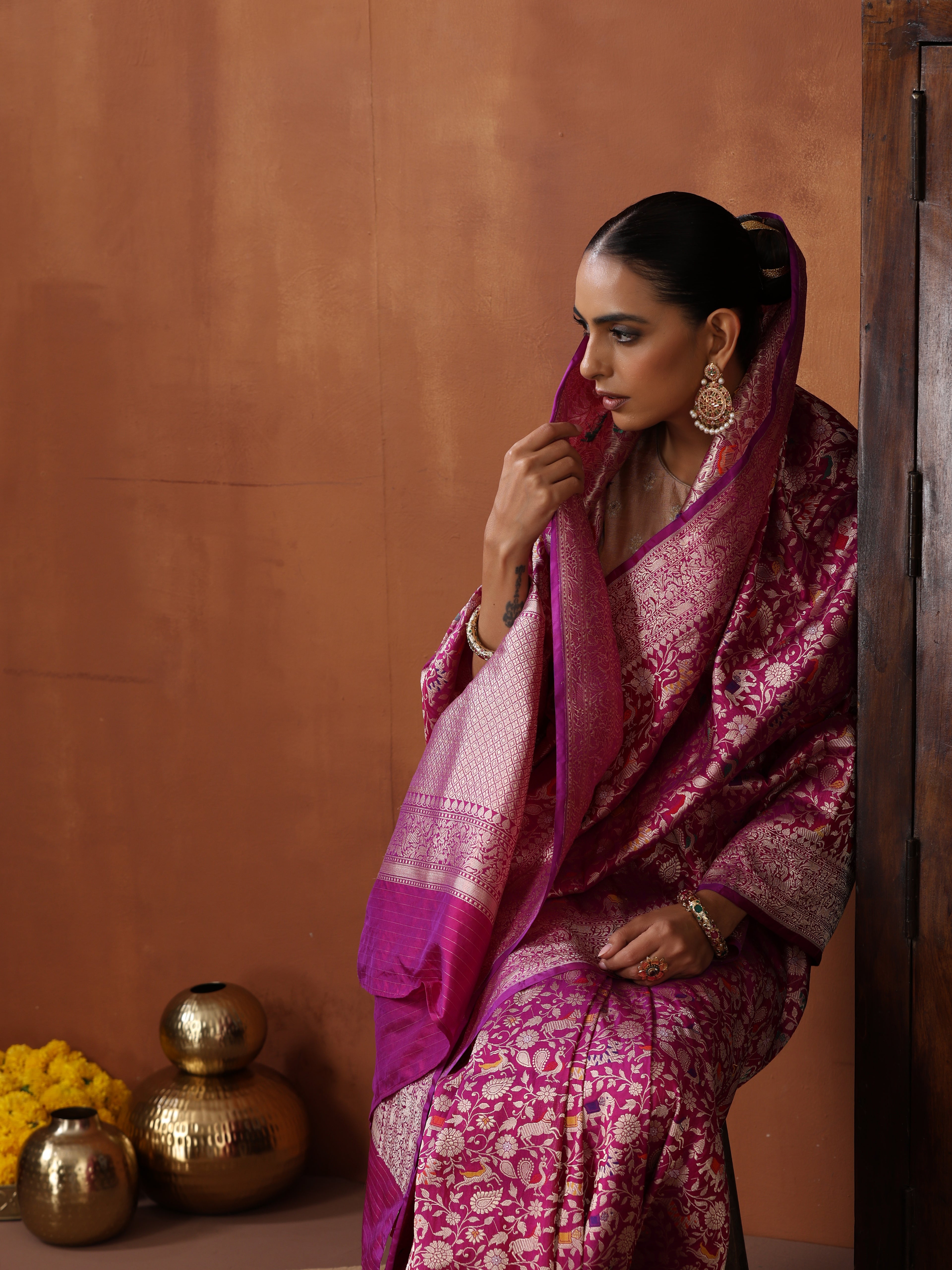 Handloom Banarasi Katan Shikargah Saree