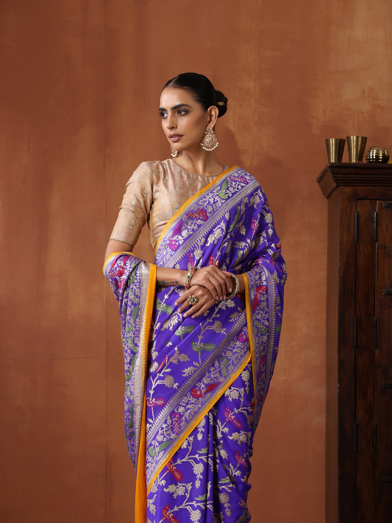 Georgette Banarasi Birds of Paradise Saree