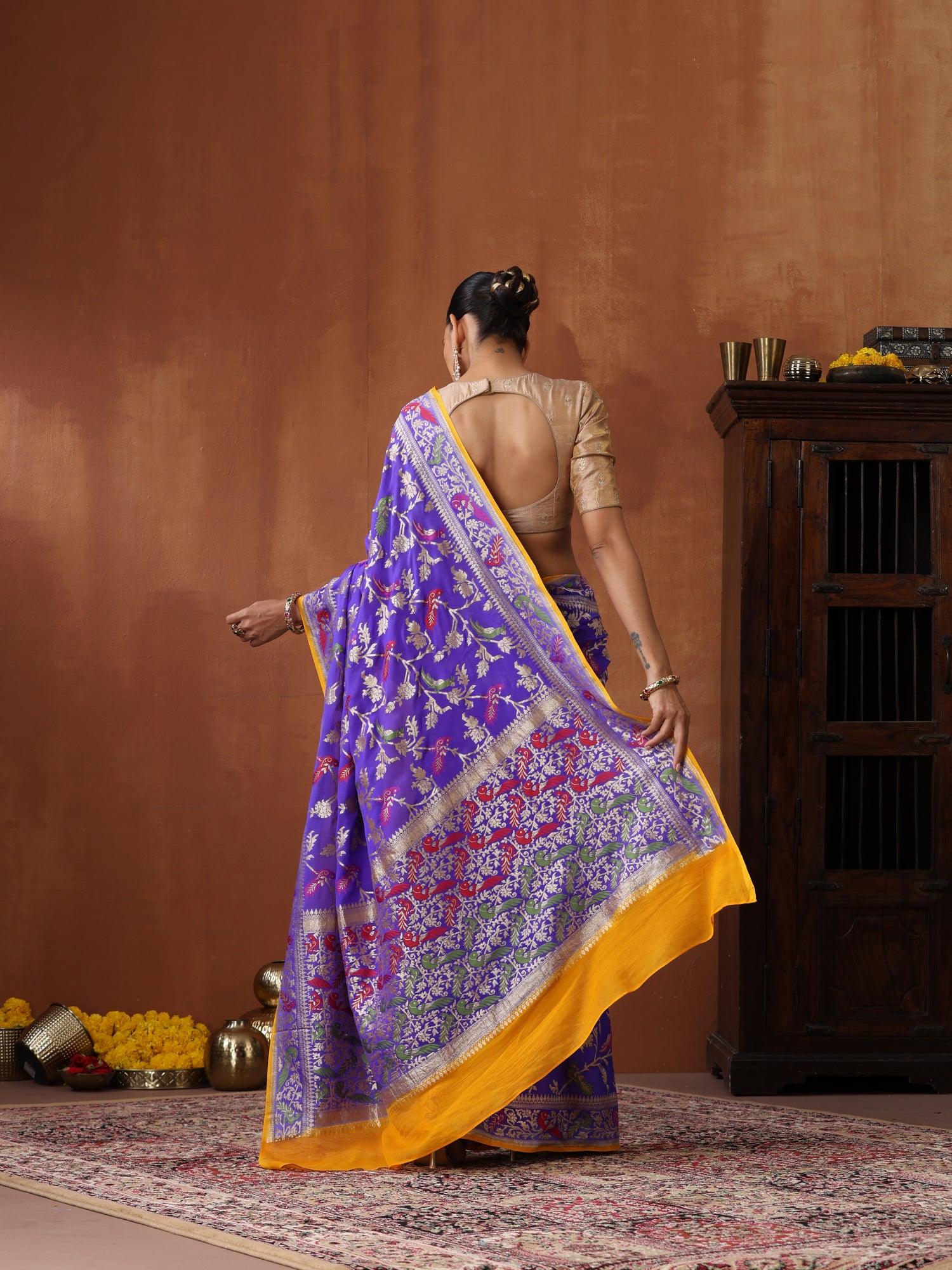 Georgette Banarasi Birds of Paradise Saree