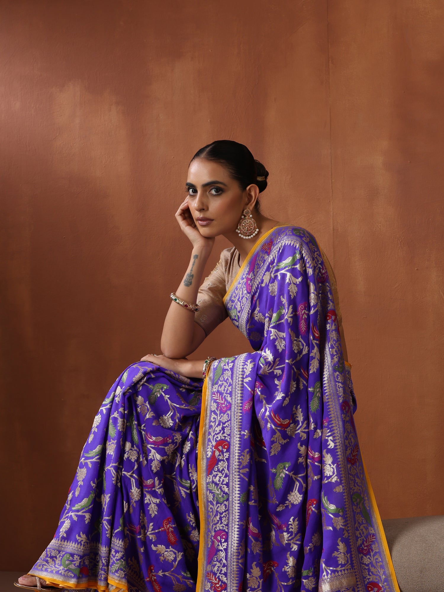 Georgette Banarasi Birds of Paradise Saree