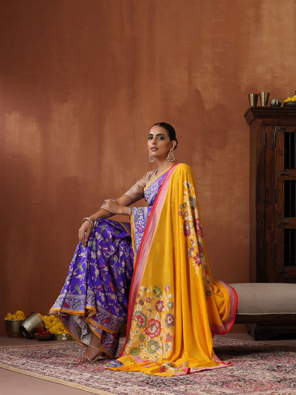 Handwoven Banarasi Georgette Dupatta with Floral Meenakari