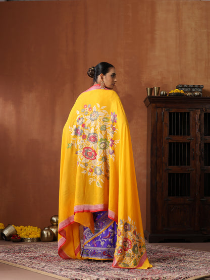 Handwoven Banarasi Georgette Dupatta with Floral Meenakari