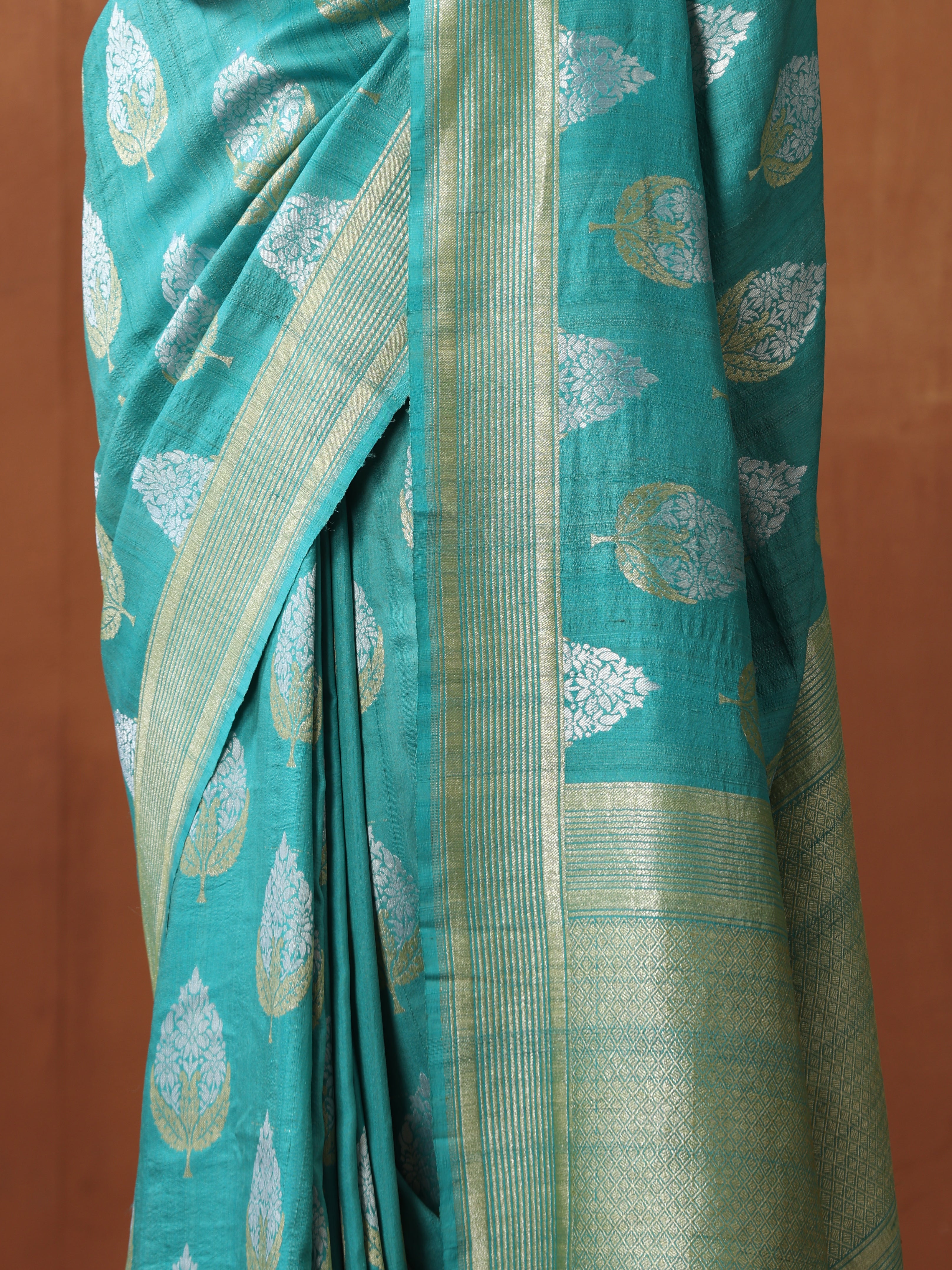 Pure Tussar Georgette Silk Handwoven Banarasi Saree