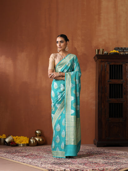 Pure Tussar Georgette Silk Handwoven Banarasi Saree