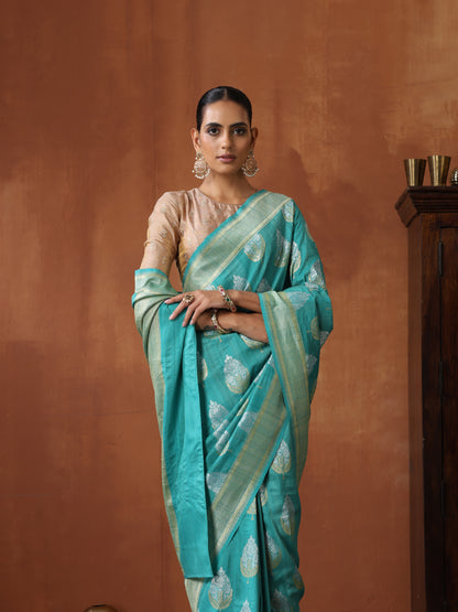 Pure Tussar Georgette Silk Handwoven Banarasi Saree