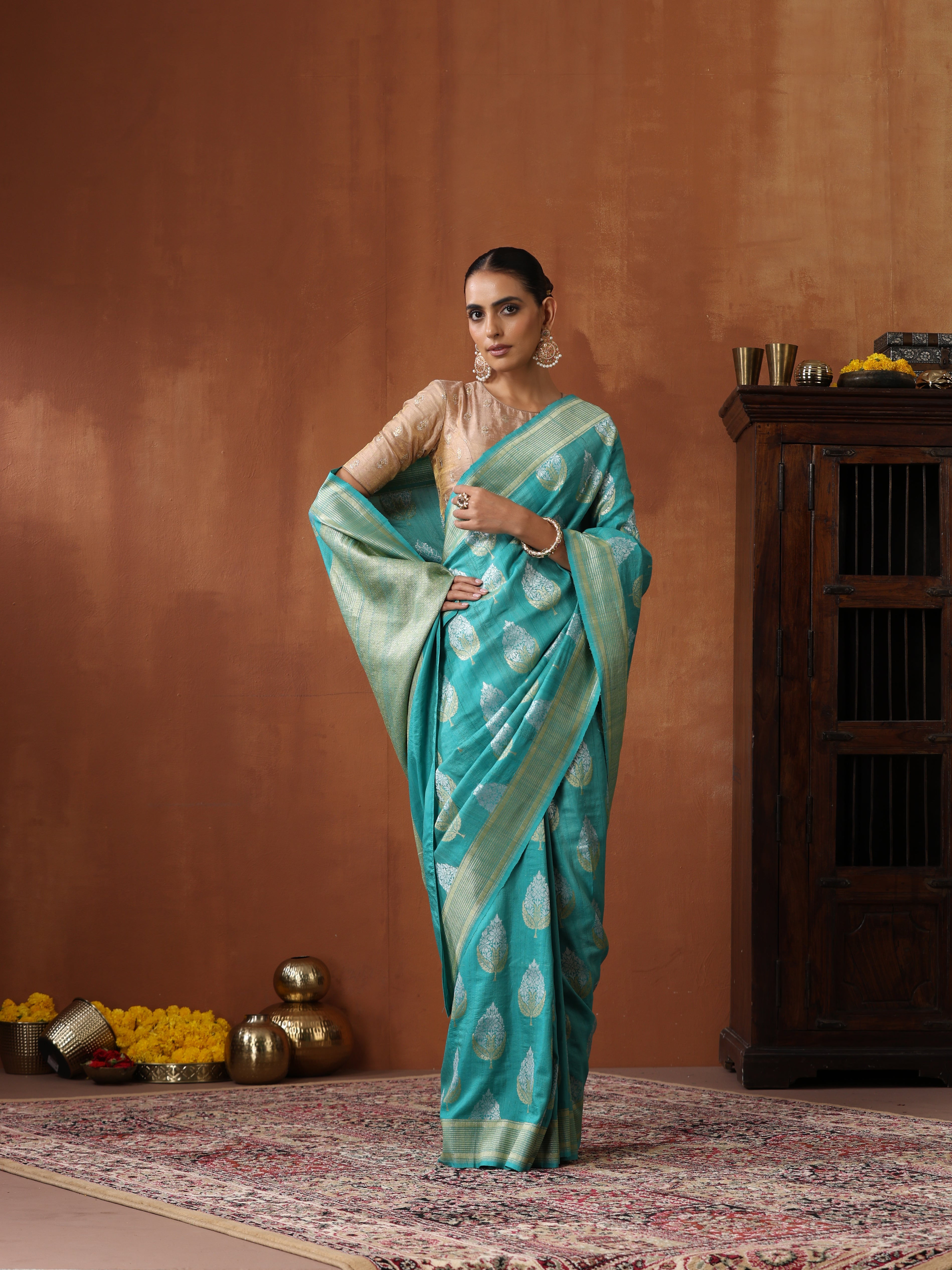 Pure Tussar Georgette Silk Handwoven Banarasi Saree