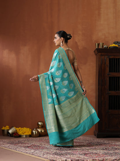 Pure Tussar Georgette Silk Handwoven Banarasi Saree