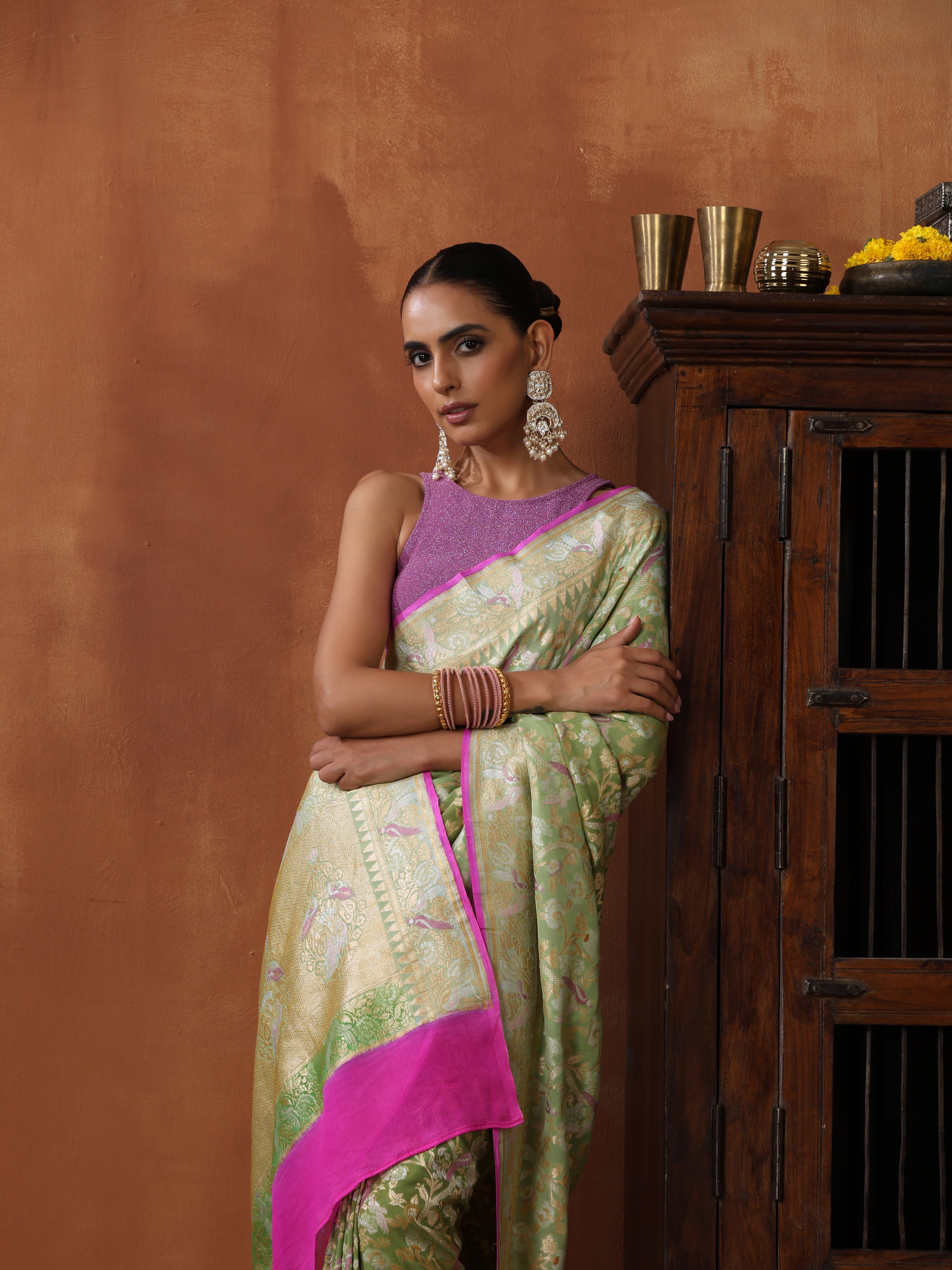 Georgette Banarasi Birds of Paradise Saree