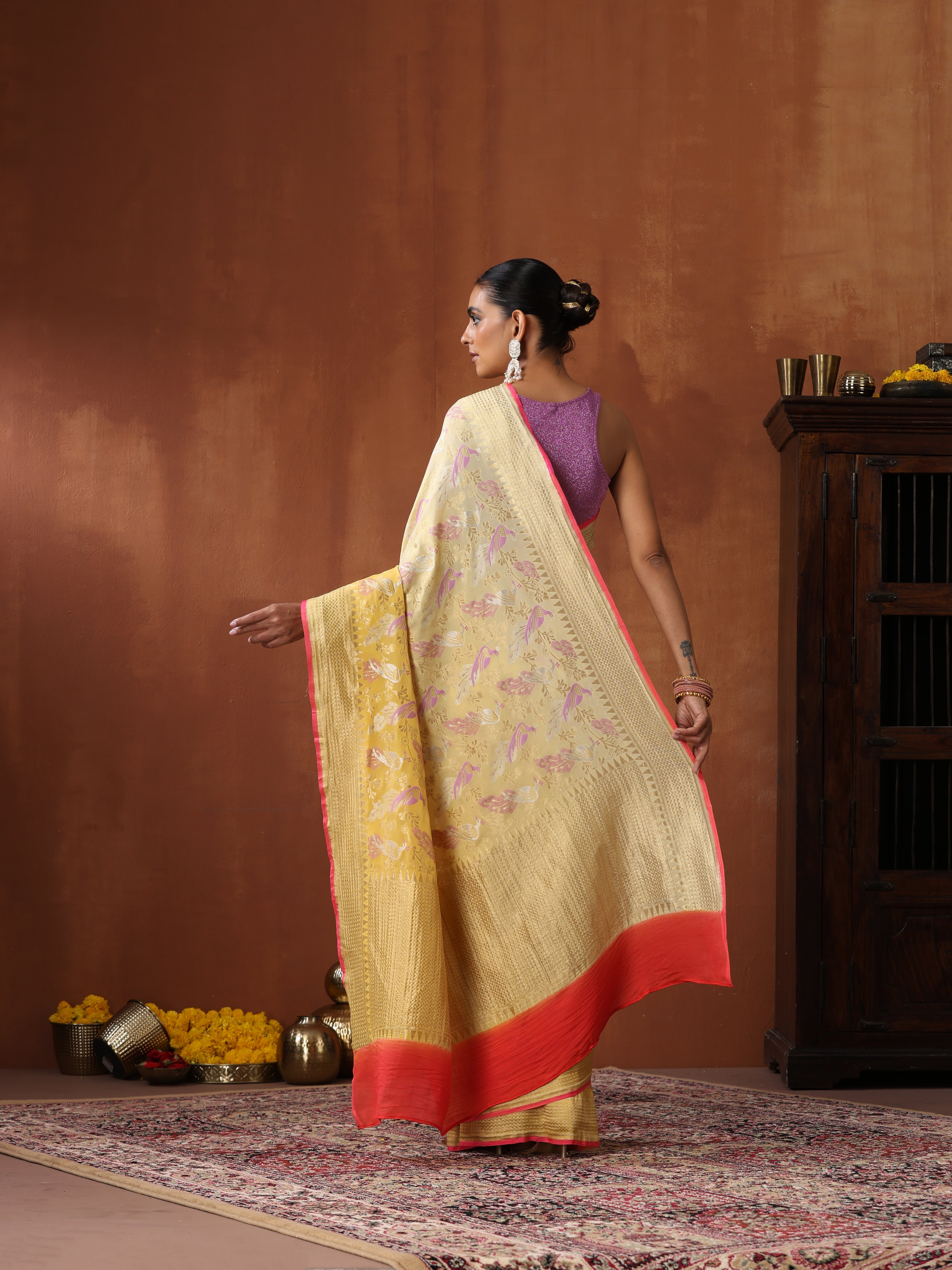 Georgette Banarasi Birds of Paradise Saree