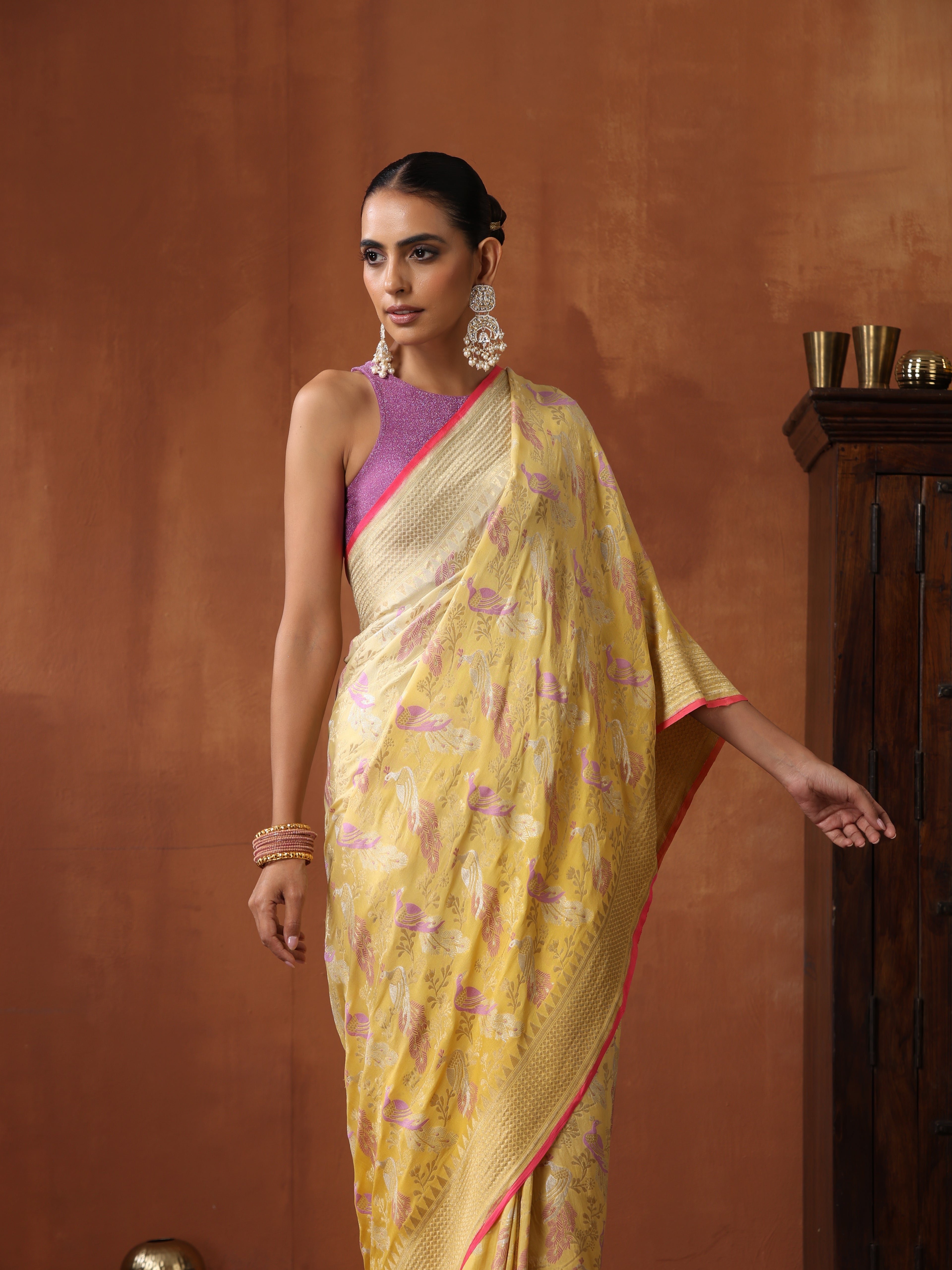 Georgette Banarasi Birds of Paradise Saree