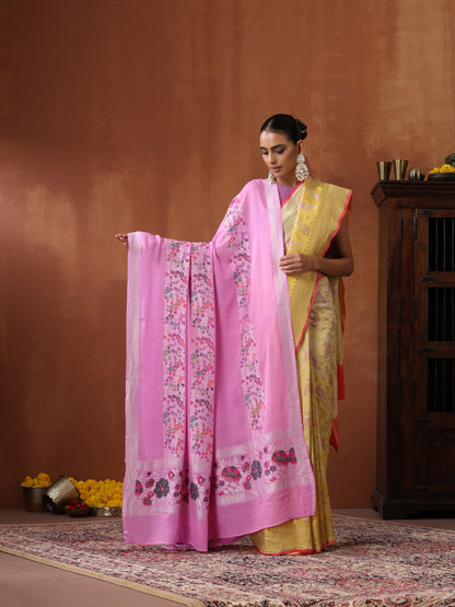 Handwoven Banarasi Georgette Dupatta with Floral Meenakari