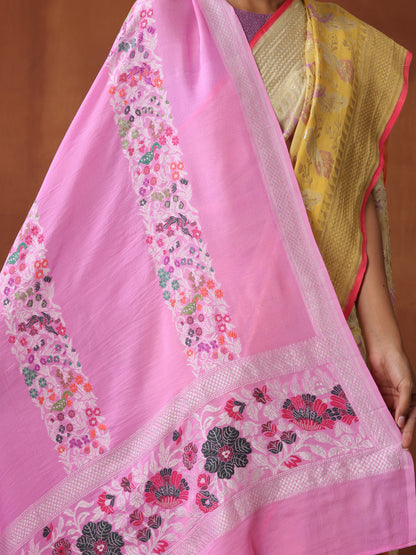 Handwoven Banarasi Georgette Dupatta with Floral Meenakari