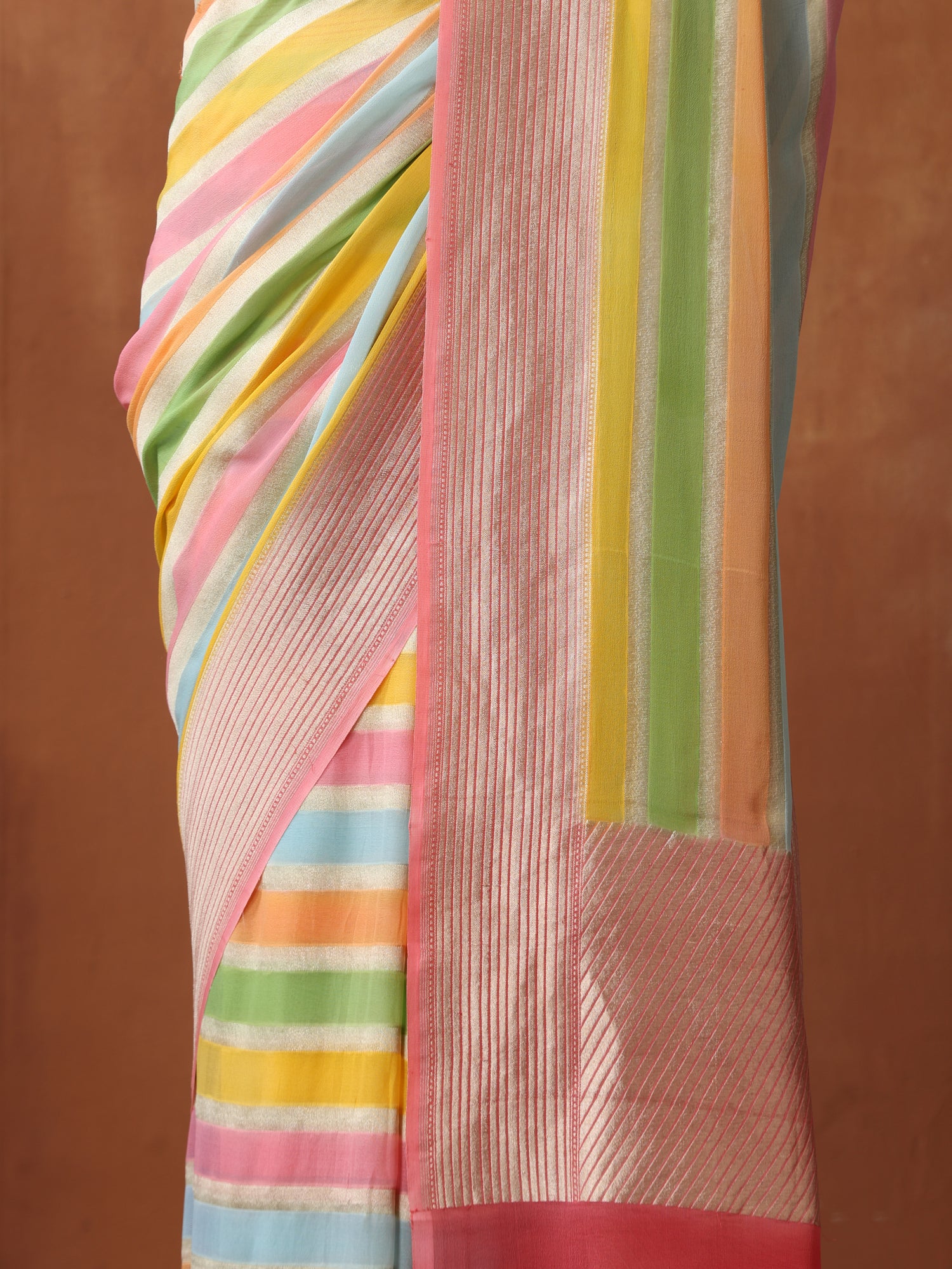 Pure Georgette Handloom Stripes Banarasi Saree