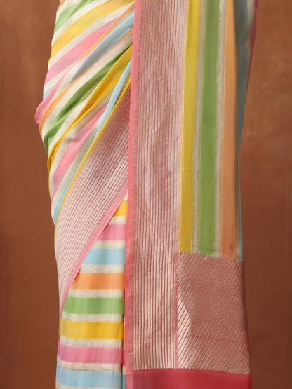 Pure Georgette Handloom Stripes Banarasi Saree