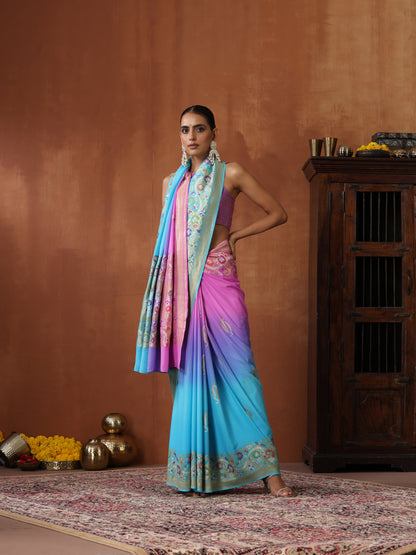 Handloom Banarasi Georgette Saree with Floral Meenakari