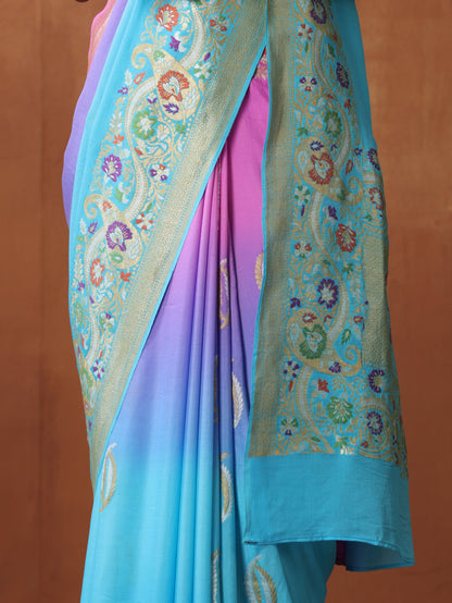 Handloom Banarasi Georgette Saree with Floral Meenakari