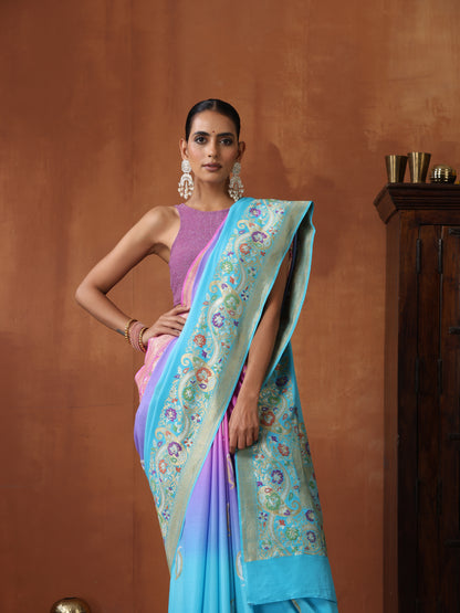 Handloom Banarasi Georgette Saree with Floral Meenakari