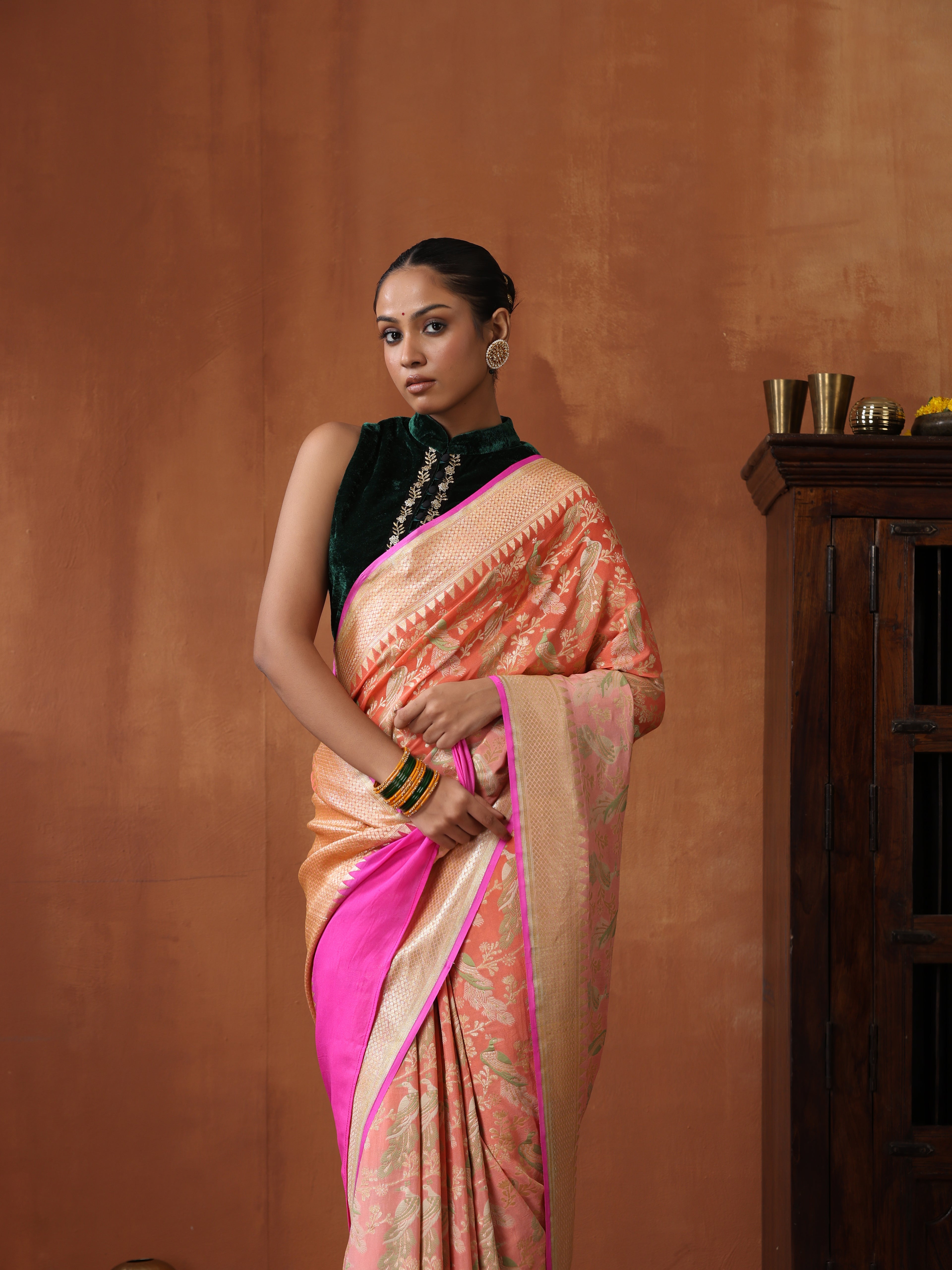 Georgette Banarasi Birds of Paradise Saree