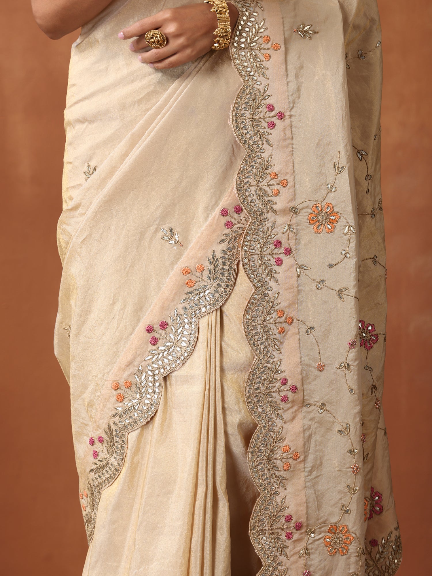 Handwoven Pure Tissue Silk Resham Embroidery Saree